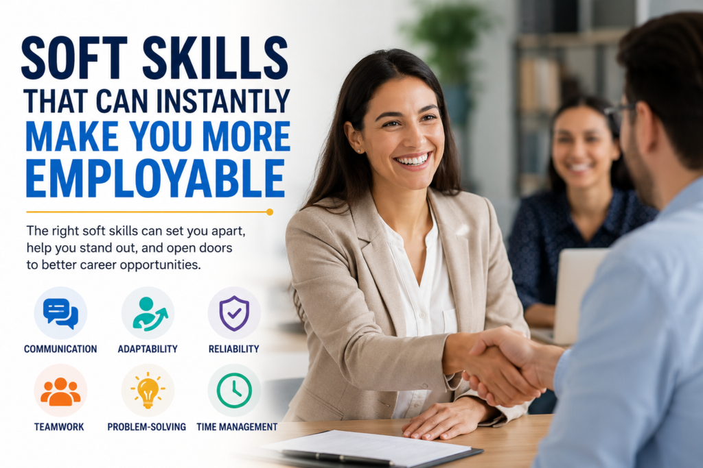 Professional job candidate demonstrating communication and teamwork skills during a workplace meeting